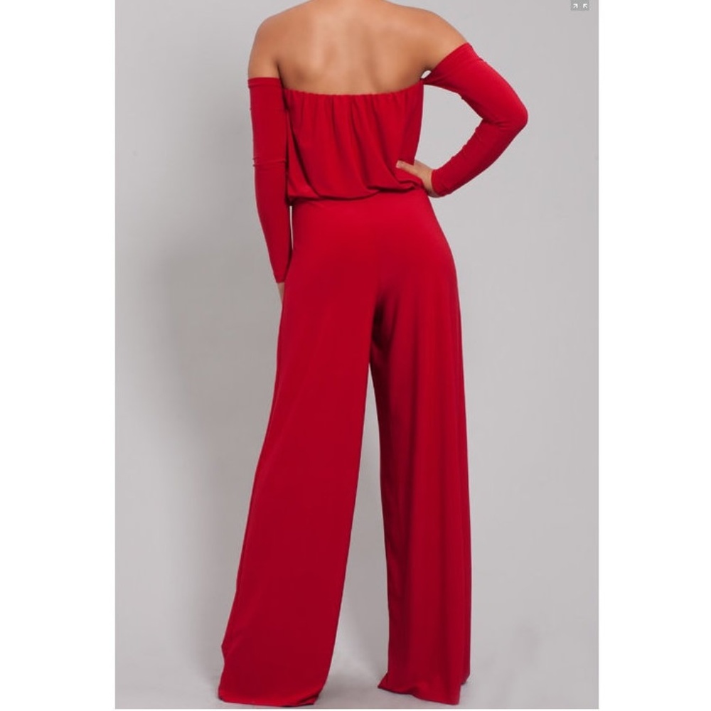 SALE !! Black Strapless Long Glove Sleeve Jumpsuit - Picture 2 of 5